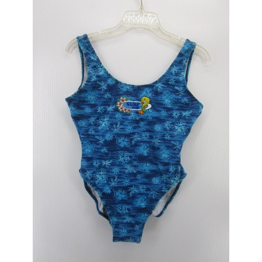 VINTAGE Tweety Bird Swimsuit 11 12 One Piece Loony Tunes 90s Swimming